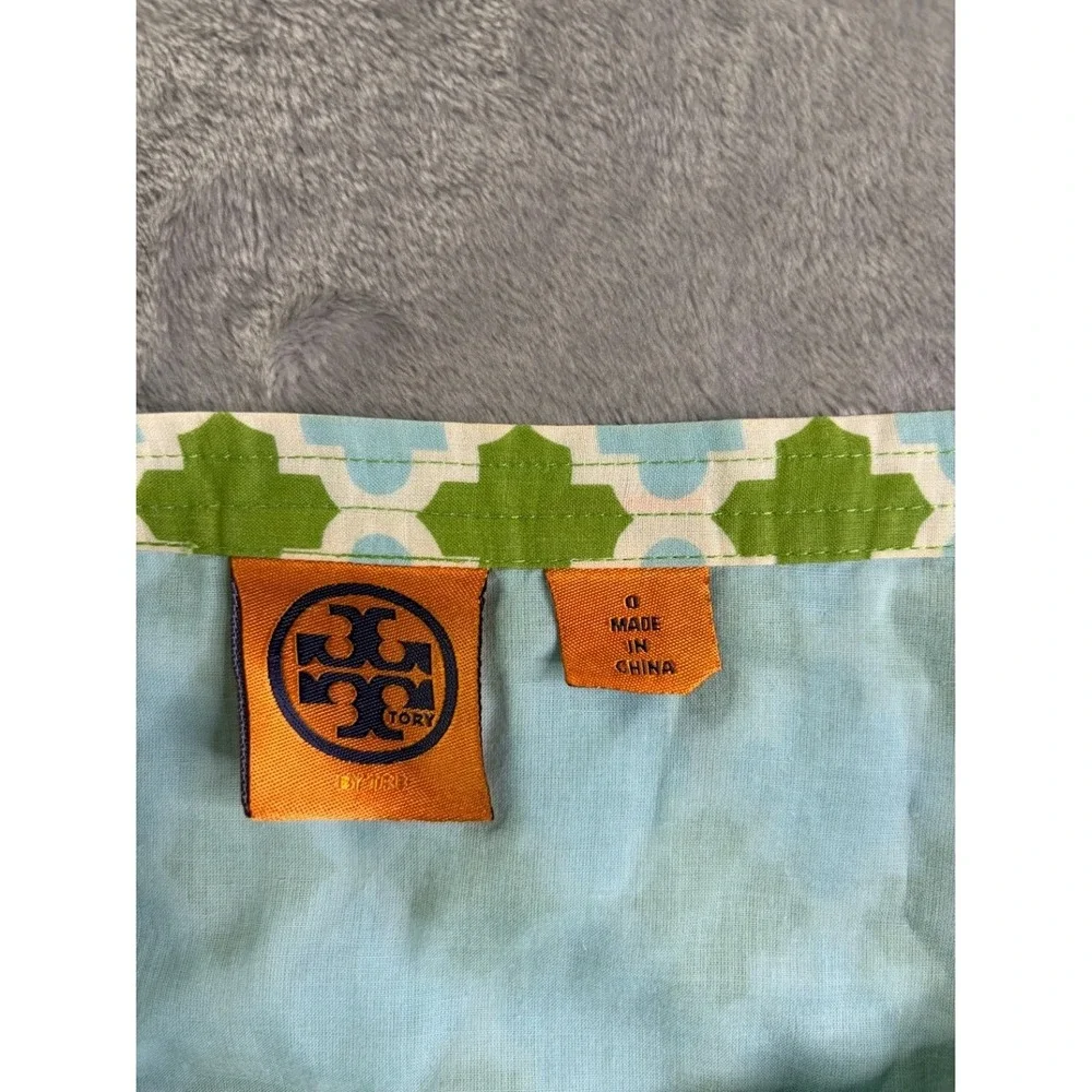 Tory Burch Blue Green Geometric Quatrefoil Cotton A-Line Skirt Womens Size 0